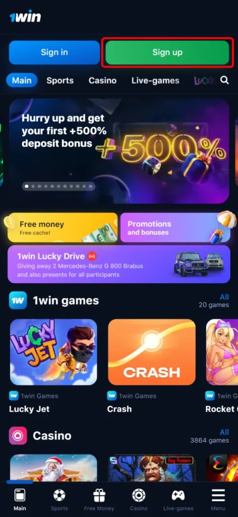 Follow our link to register on the 1Win.