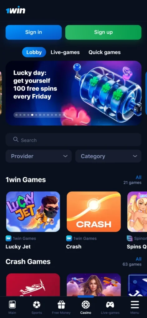 Play lucrative casino games on 1Win and win big.