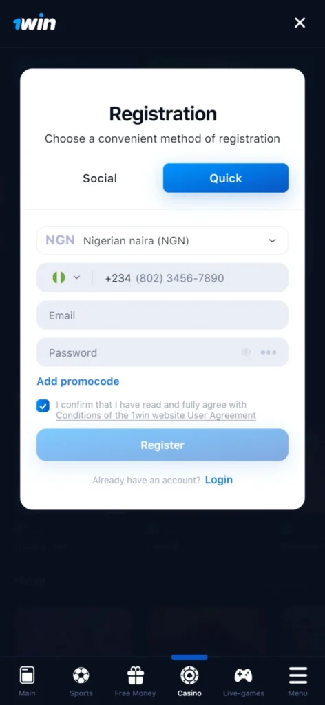 The registration process at 1Win is very simple.