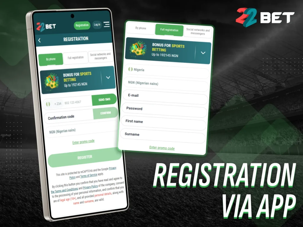 Signing up on the 22bet mobile app is fast and simple.