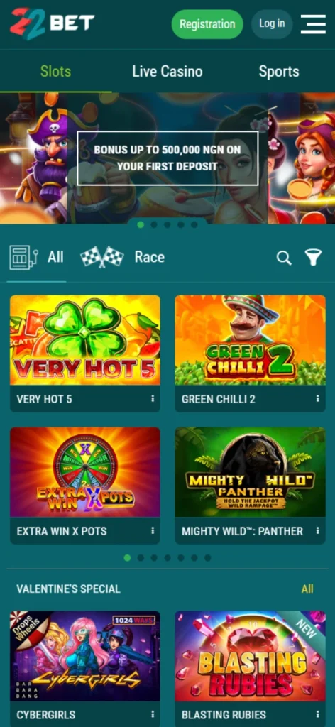 Try your luck with 22Bet casino games.