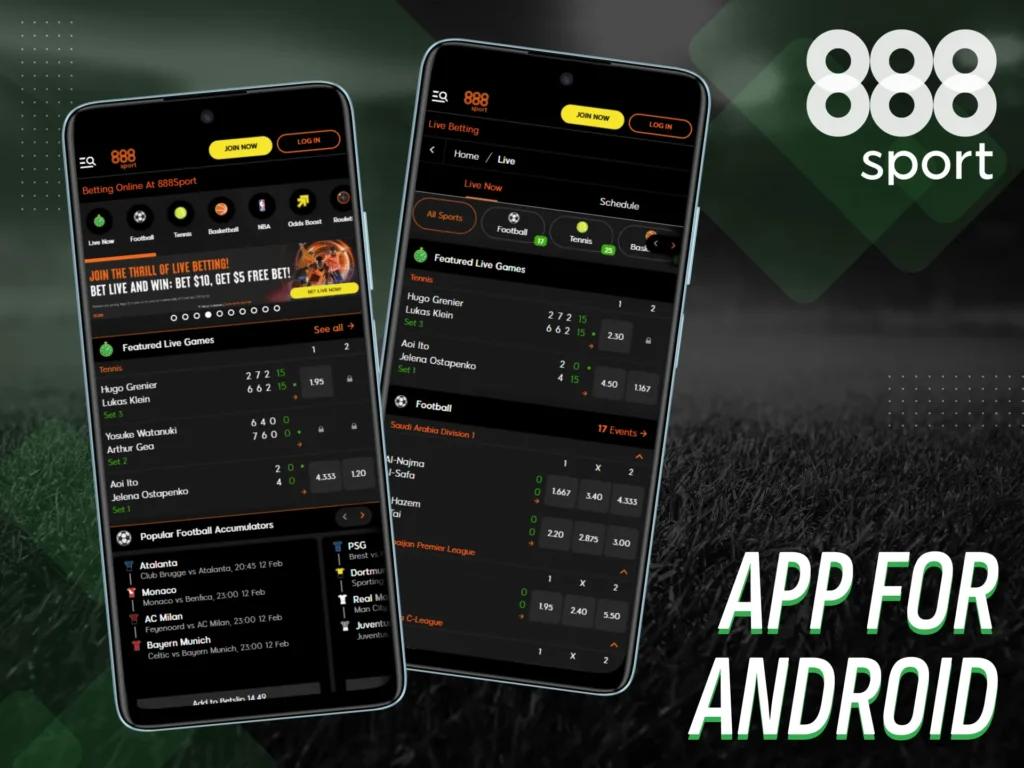 Android customers can install the 888sport betting app.