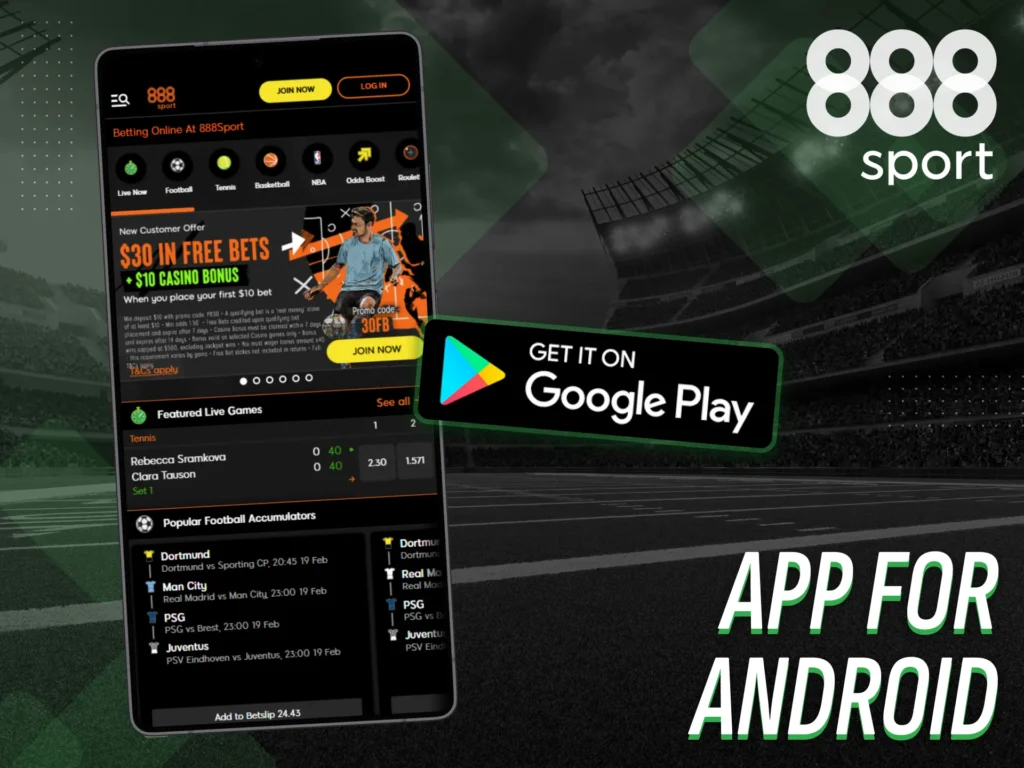 888sport offers a comprehensive betting experience on its Android app.