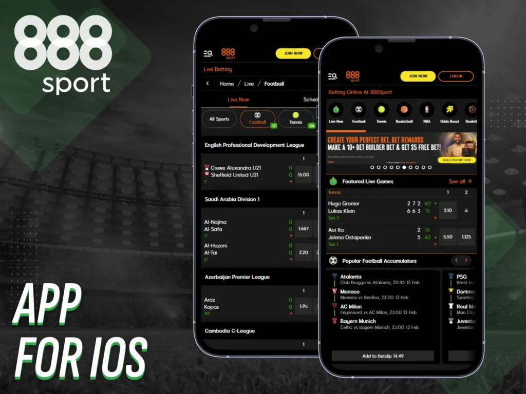 iOS customers can install the 888sport betting app.