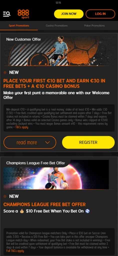 Claim generous bonuses on sports and casino at 888Sport.