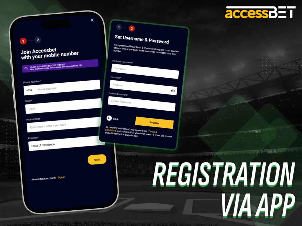 Accessbet lets users create an account directly in the mobile app.