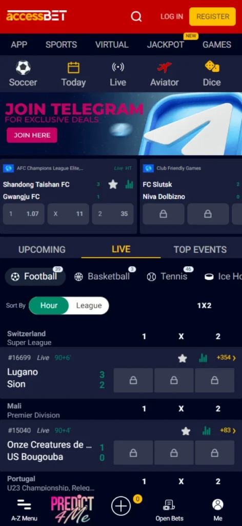 Visit the Accessbet bookmaker homepage.