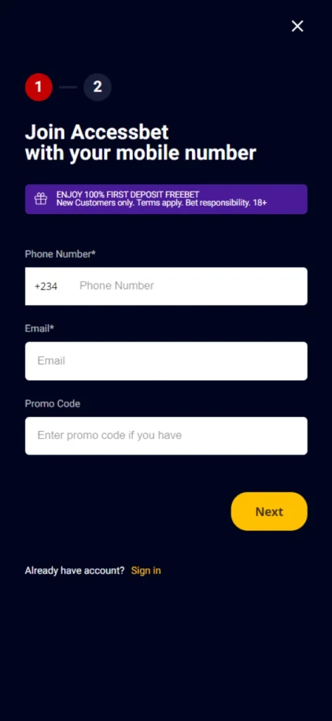 Accessbet registration is quick and easy.