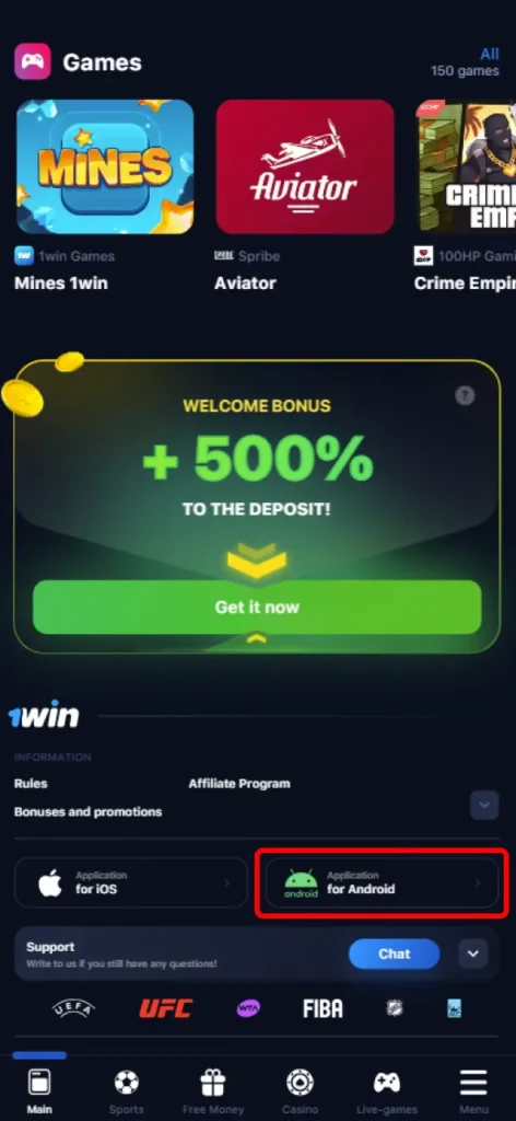 Choose the Android version of the basketball betting app.