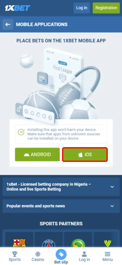 Choose the iOS version of the basketball betting app.
