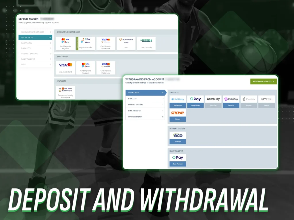 How to fund and withdraw funds from a basketball betting platform.