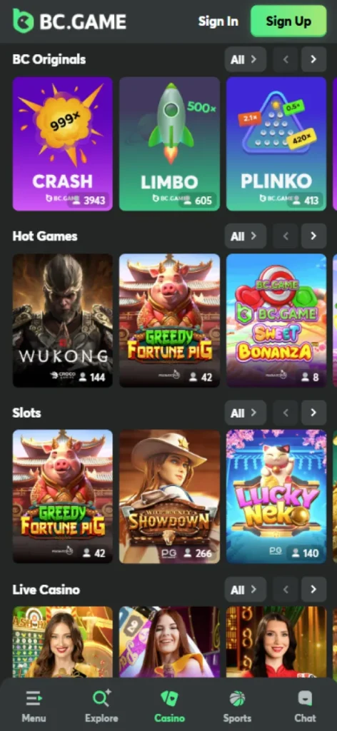 BC Game betting site provides a vast collection of casino games.