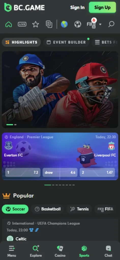 BC Game provides sports betting options for players in Nigeria.