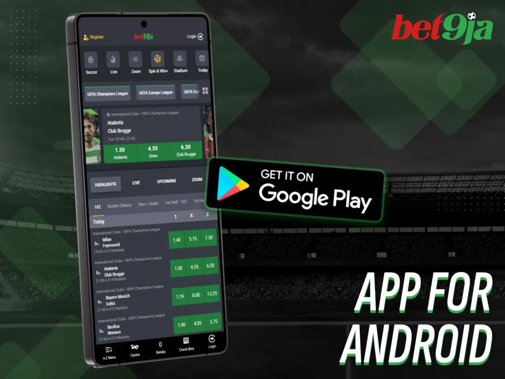 Bet9Ja offers a variety of betting features on its Android app.