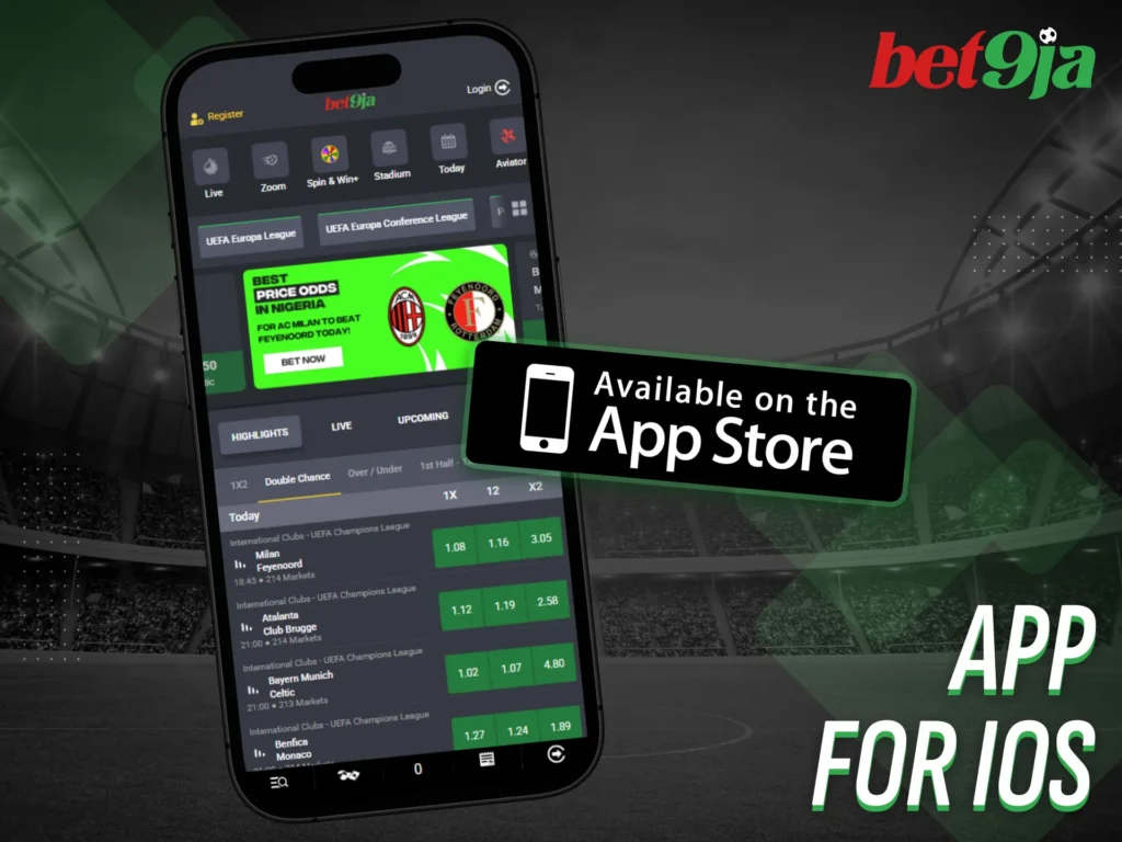 Bet9Ja offers its iOS app free of charge in Nigeria.