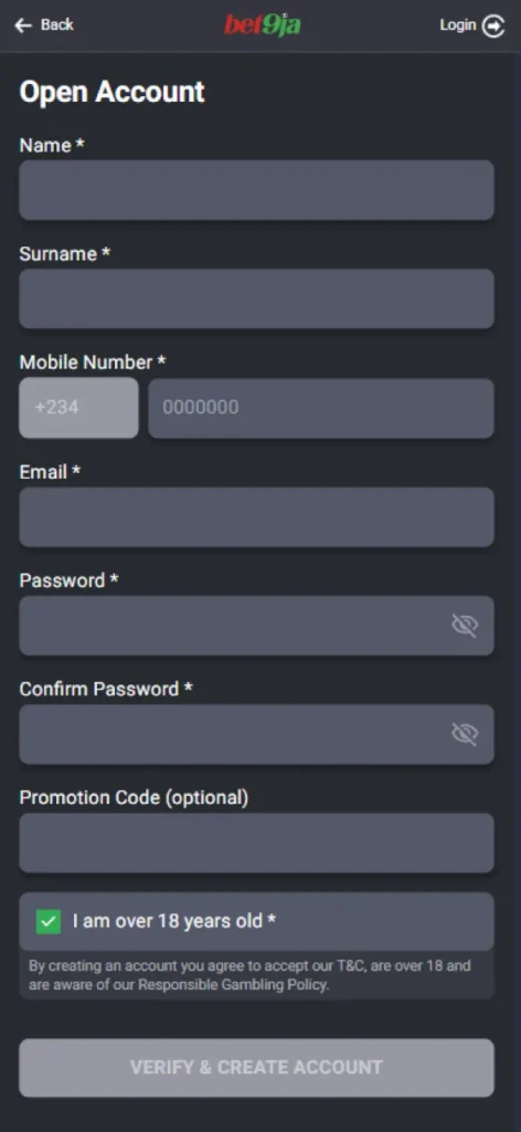 Bet9Ja makes the sign-up process simple for all users.