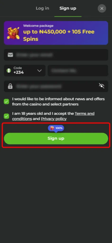 Finish your registration by clicking the sign-up button at Betonred.