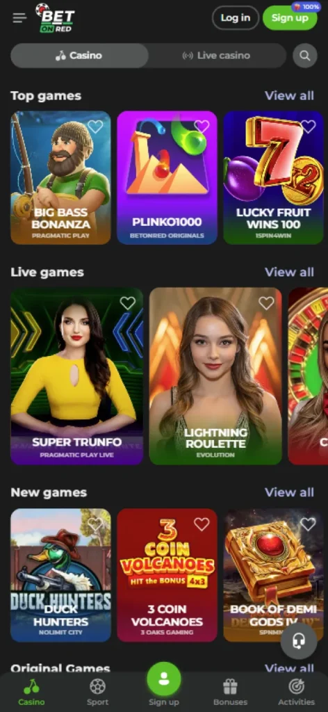 Betonred betting site in Nigeria offers an intuitive main page layout.