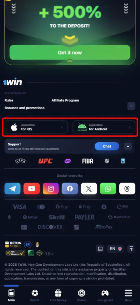Find the Mobile Apps section to download the app for Android.