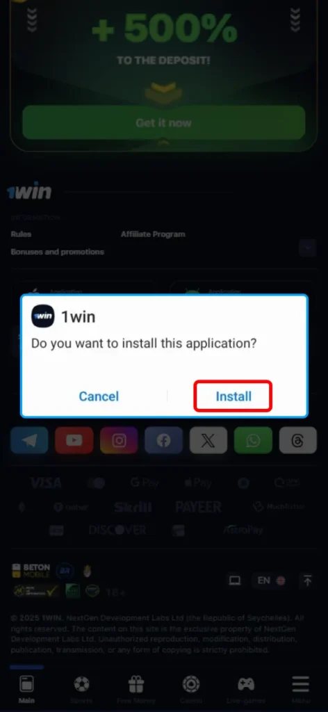 Open the downloaded file and install the Android application.