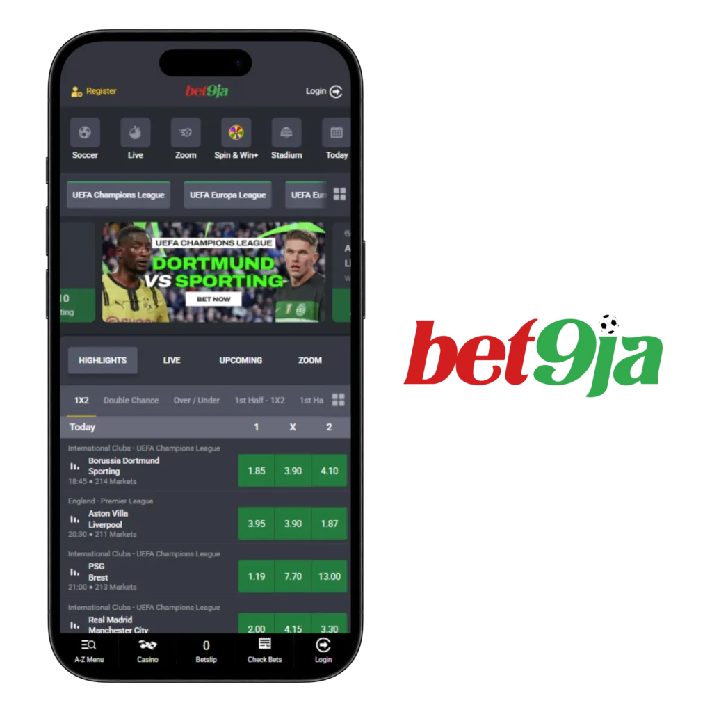 Bet9Ja is a Nigerian mobile app for casino gaming and sports betting.