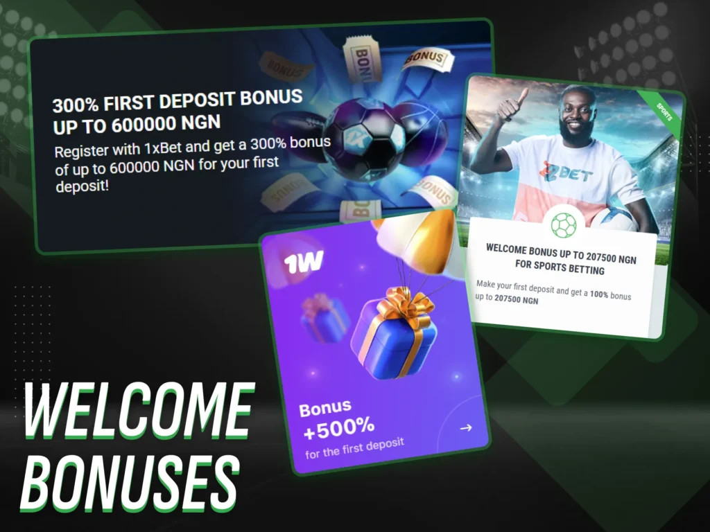 Welcome bonuses offered to new users upon their registration on a betting app.
