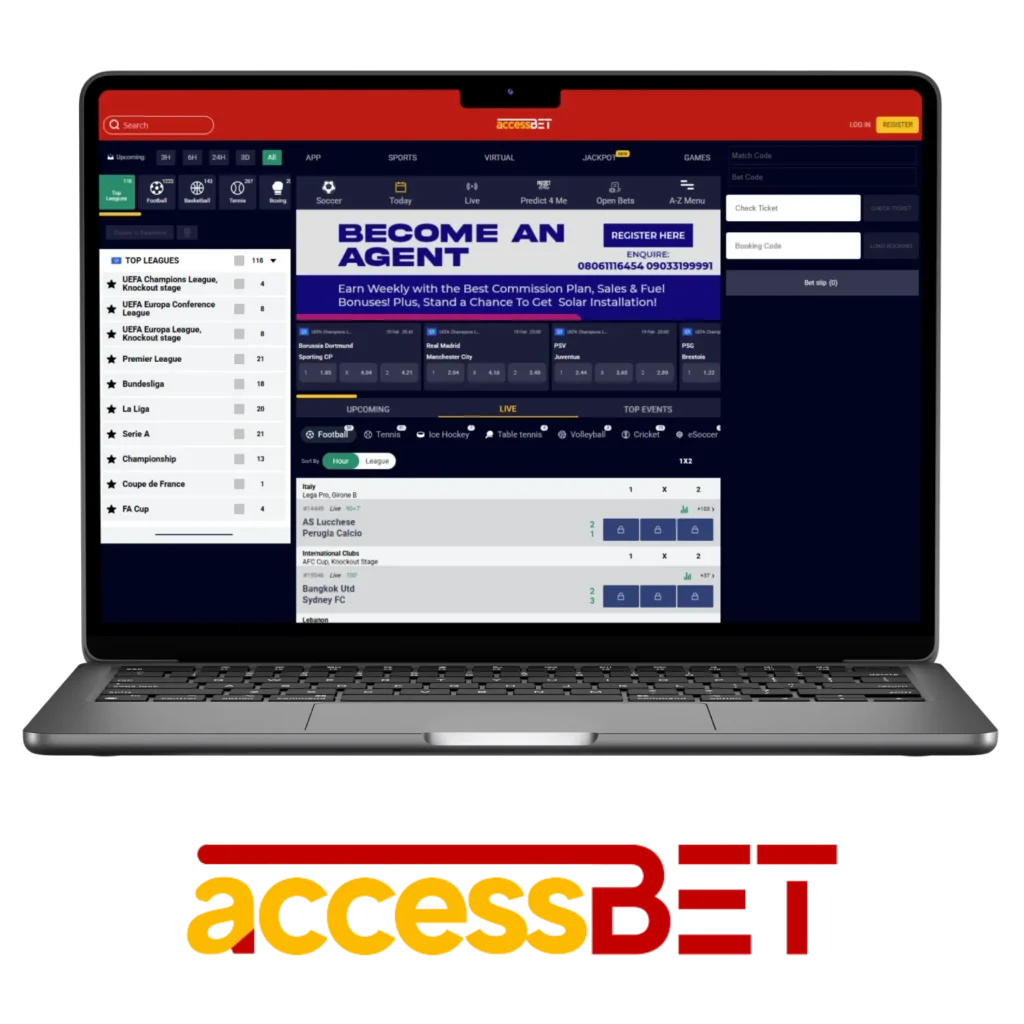 Accessbet offers Nigerian users a platform for betting on sports and casino.