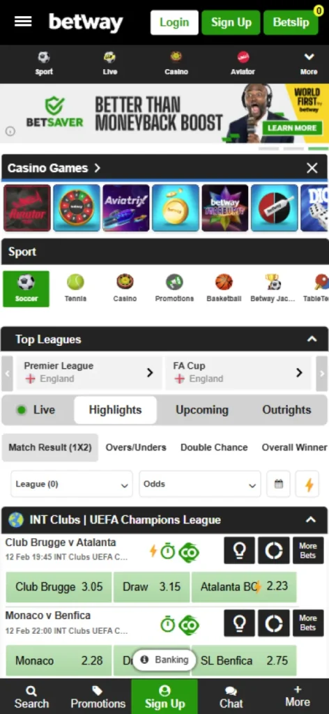 Betway betting website in Nigeria provides easy navigation on the main page.