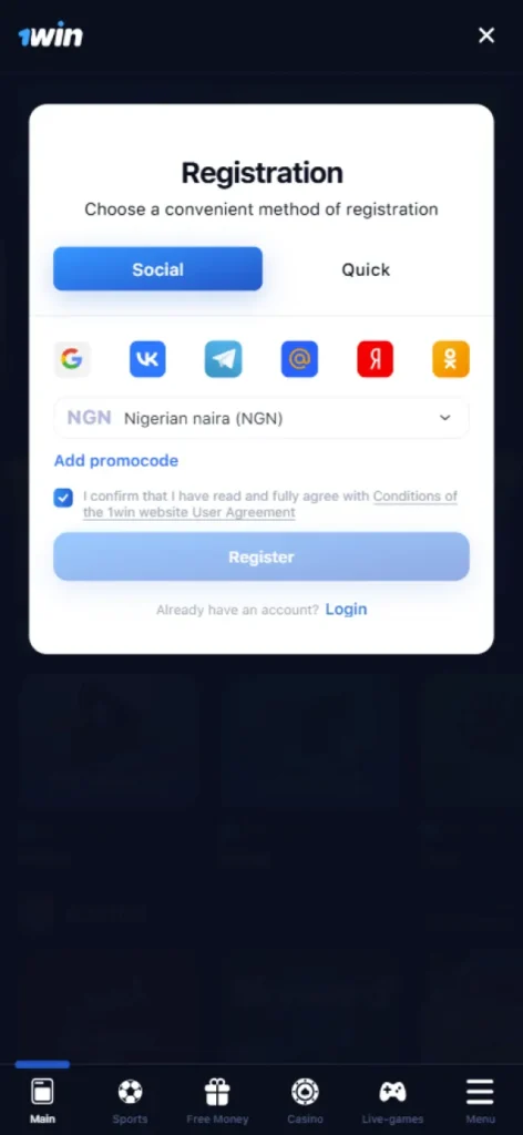 To start football betting, log in or register on the Android app.