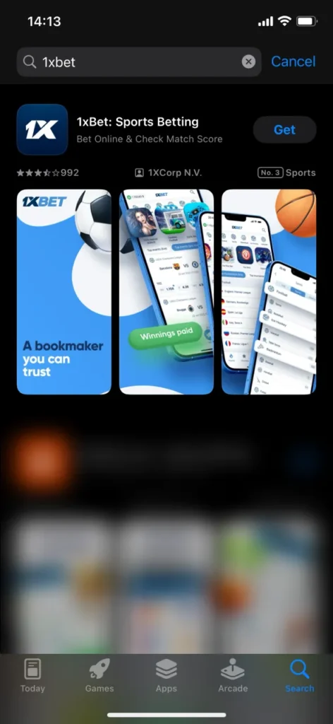 Select an App to download the football betting app for iOS.