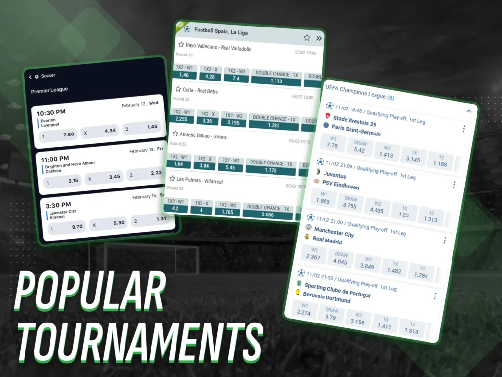 Popular tournaments for football betting on apps in Nigeria.