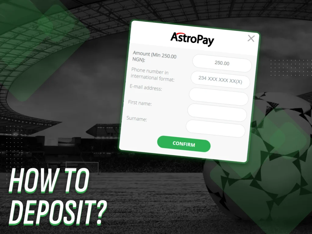 Here's how you can make a deposit using the Astropay method for sports betting.