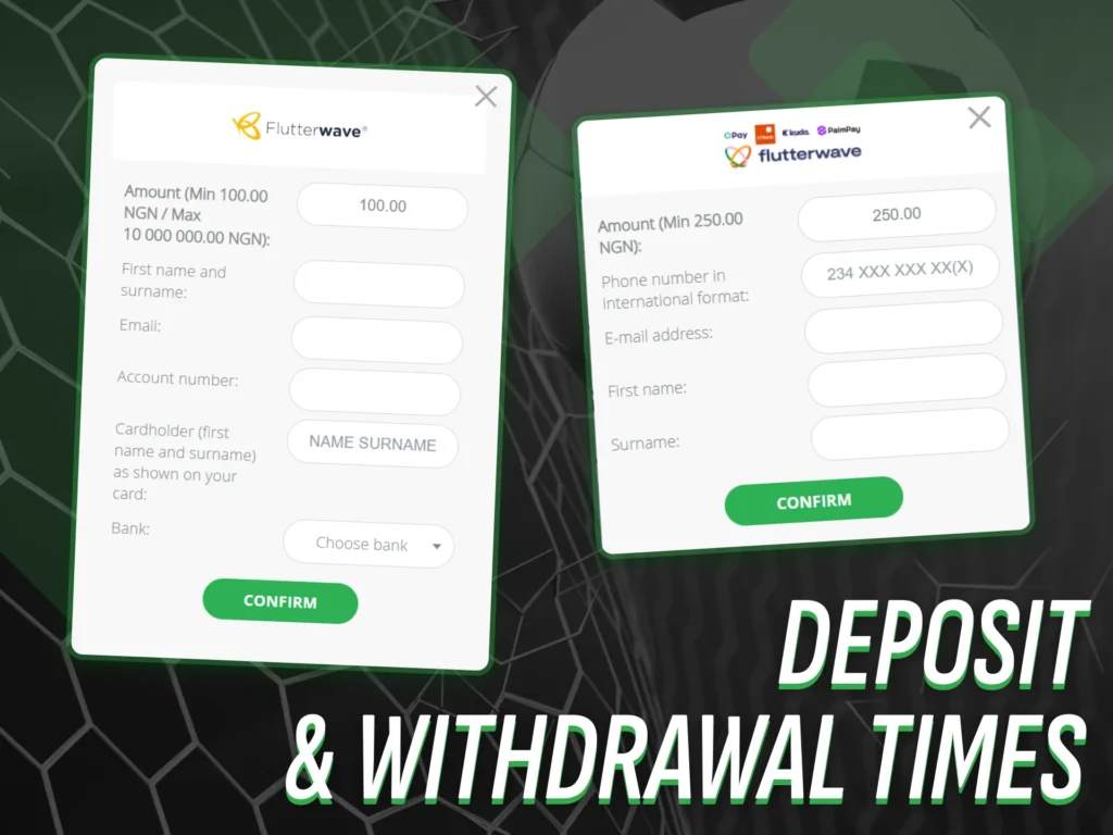 Enjoy rapid deposits and withdrawals with Flutterwave.