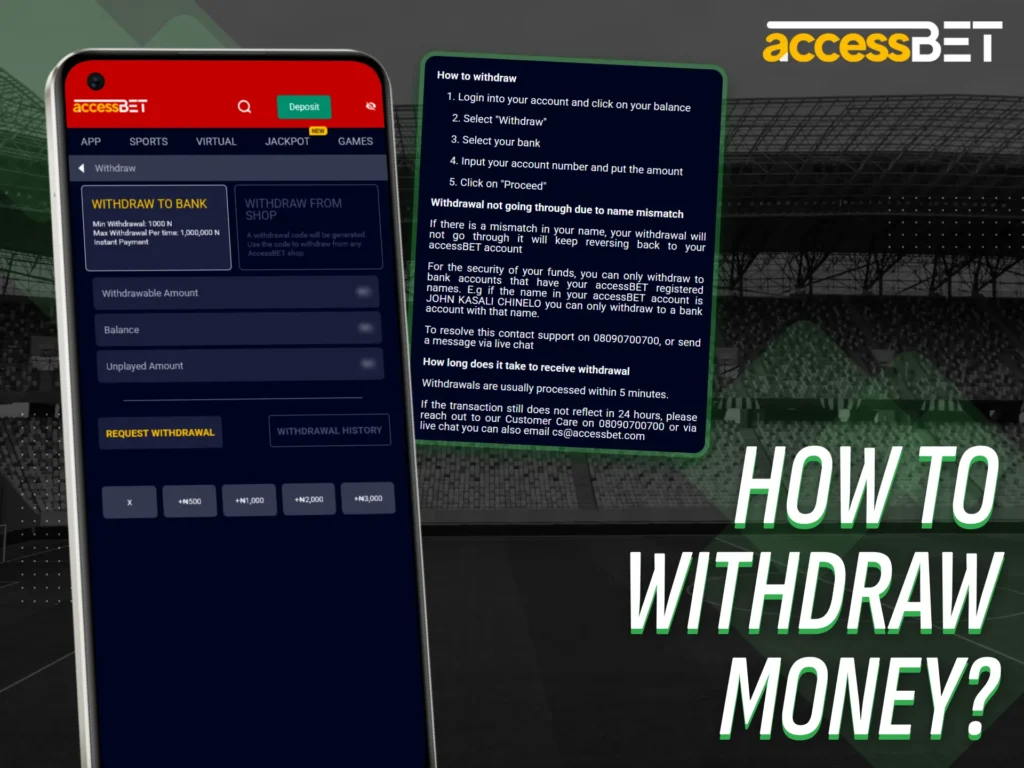 Withdraw your winnings from AccessBet anytime via app.