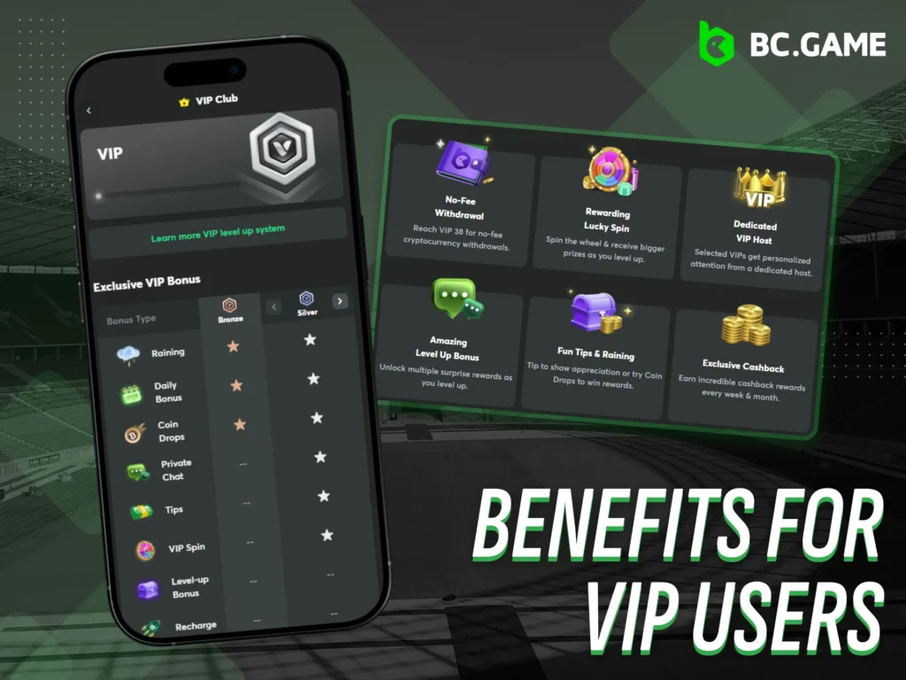 VIP users enjoy premium benefits at BC Game app Nigeria.
