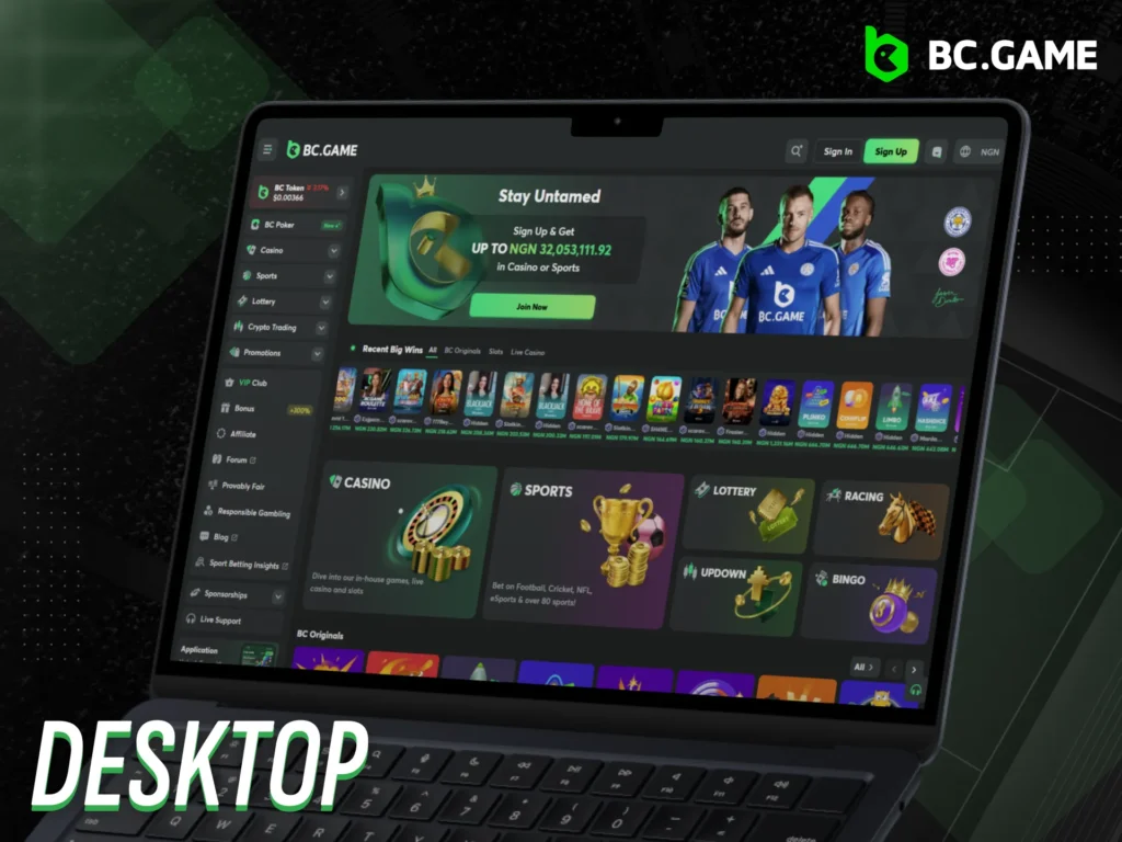 Use the desktop version of BC Game for a full-featured experience.
