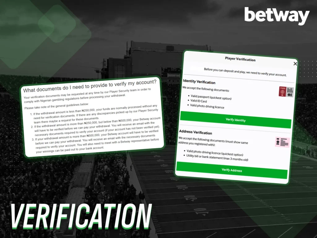 Complete the verification process to ensure secure betting at Betway.